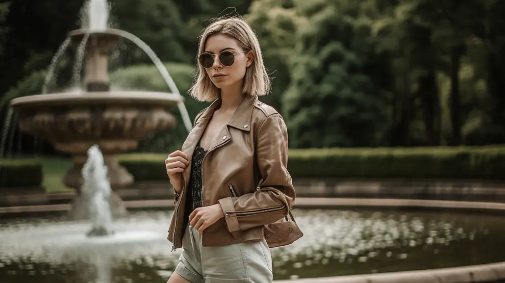 ethical leather jacket with paper bag short