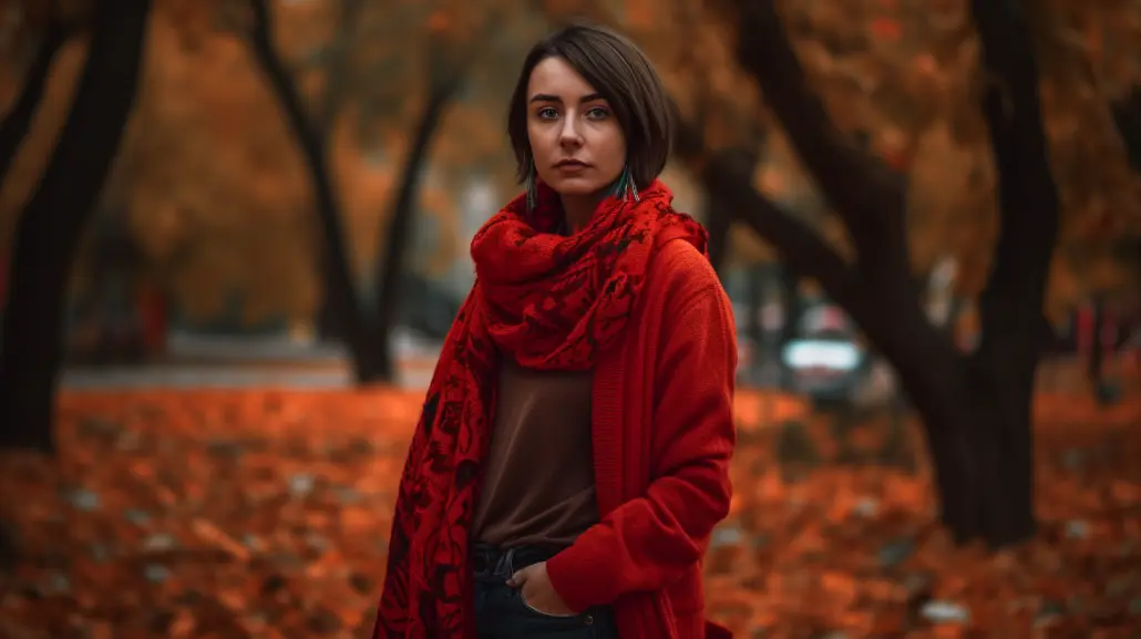 red sweater paired with a scarf