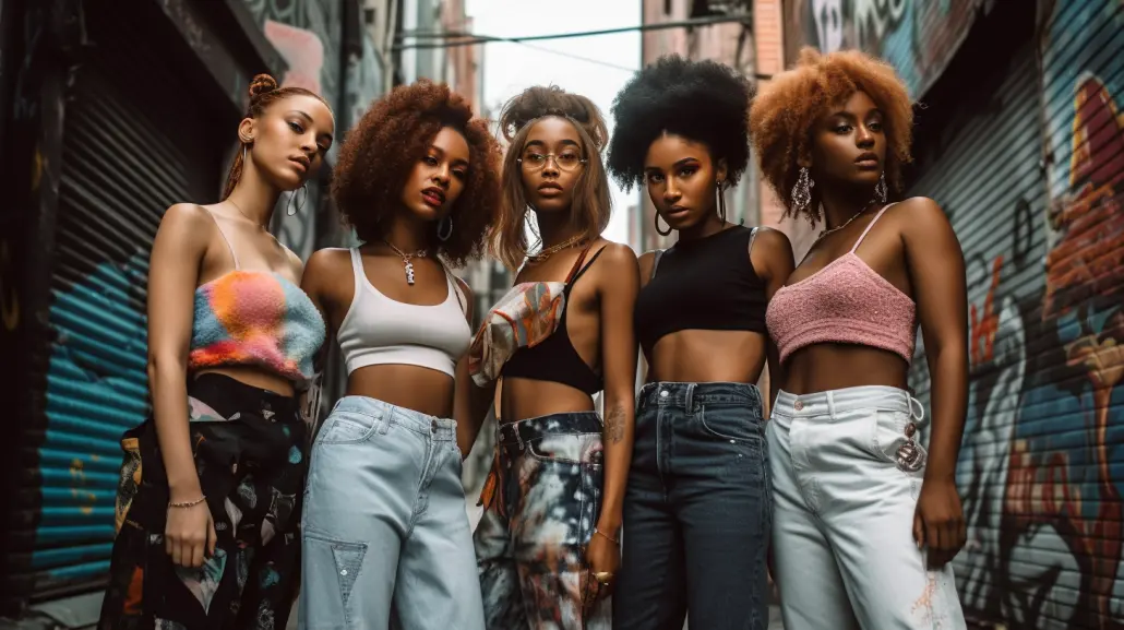 90s hip hop fashion womens Crop Tops High Waisted Jeans